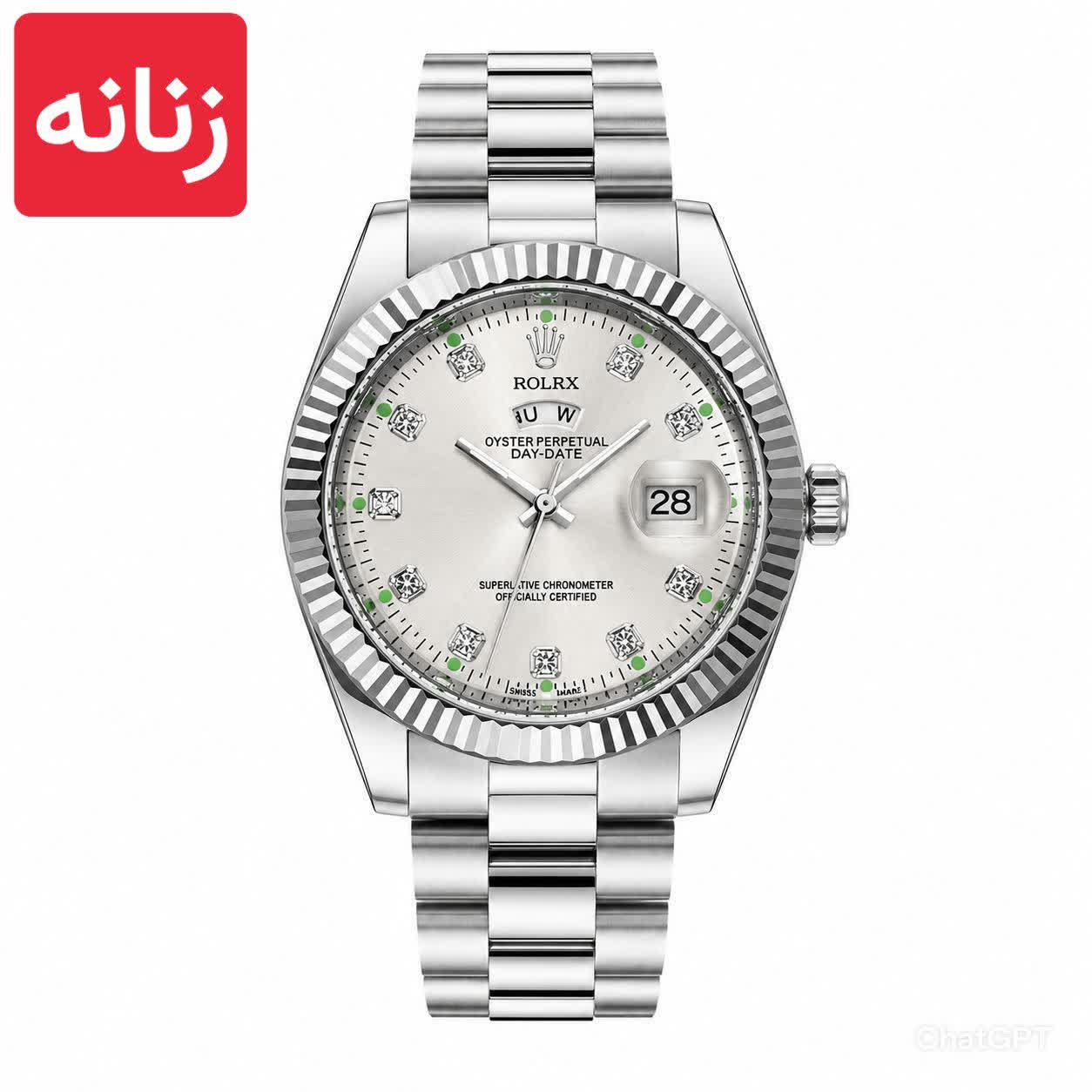 ساعت مچی زنانه رولکس ROLEX دو تقويمه نقره ای سفيد