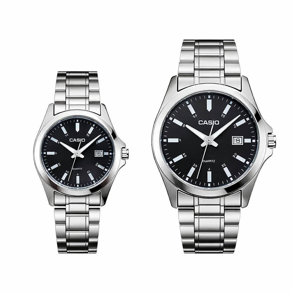 ست ساعت مچی زنانه و مردانه کاسيو CASIO صفحه مشکی کد c38 + جعبه
