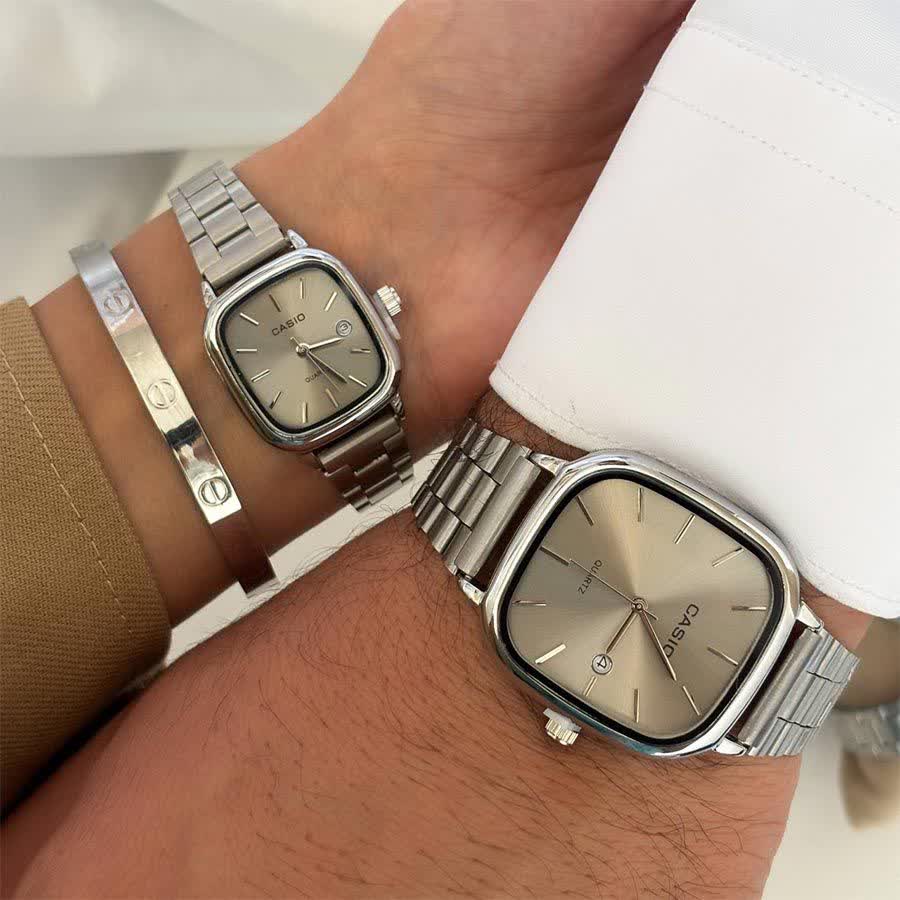 ست ساعت مچي زنانه و مردانه کاسيو اولد ماني CASIO صفحه طوسي ژاپن