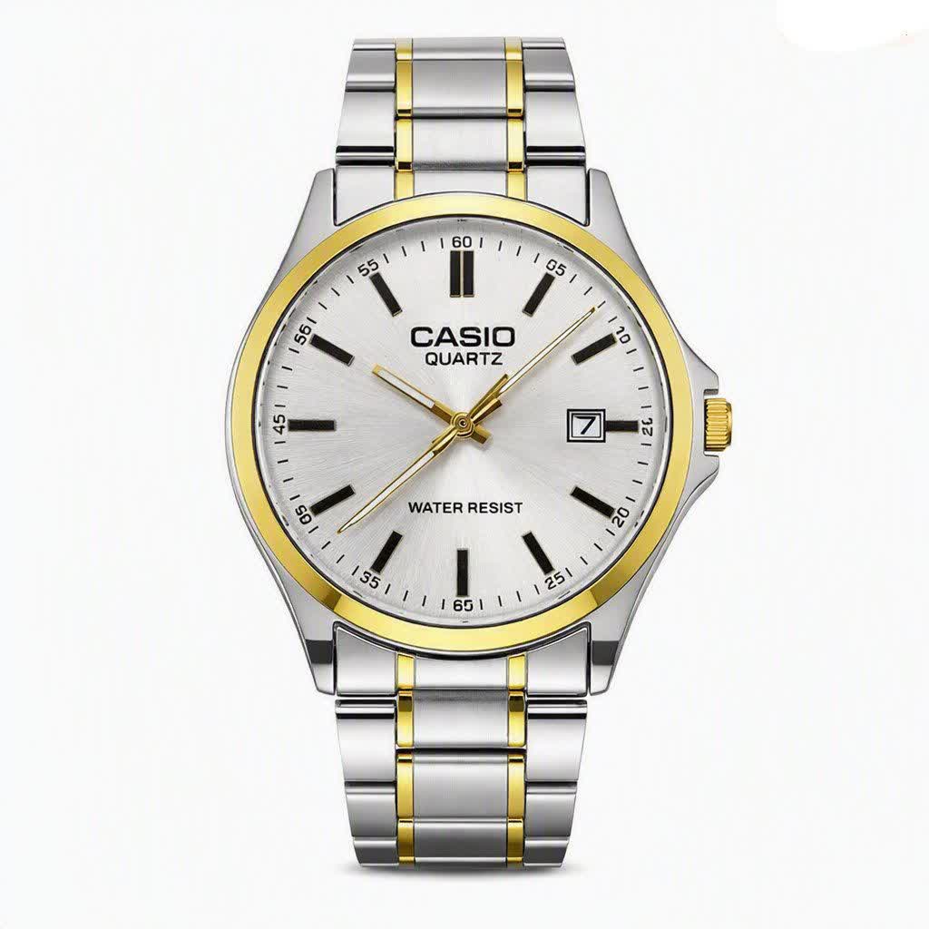 ساعت مچی مردانه کاسيو CASIO موتور ژاپن طلايی  صفحه سفيد مدل p2 + جعبه