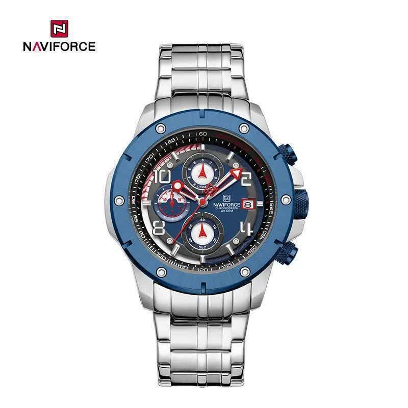 ساعت مچي کرنوگراف مردانه نيوي فورس NAVIFIRCE مدل Nf8056 موتور ژاپني صفحه آبي