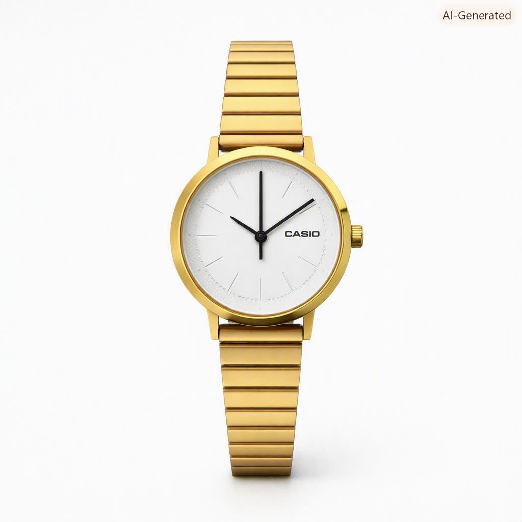 ساعت مچی زنانه کاسيو CASIO ژاپنی طلايی سفيد مدل c4 + جعبه