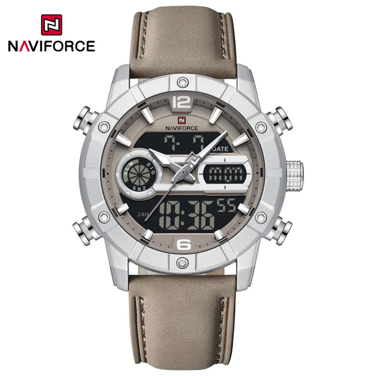 ساعت مچی نيوی فورس عقربه ای و ديجيتال مردانه NAVIFORCE مدل NF9263 بند کرمی