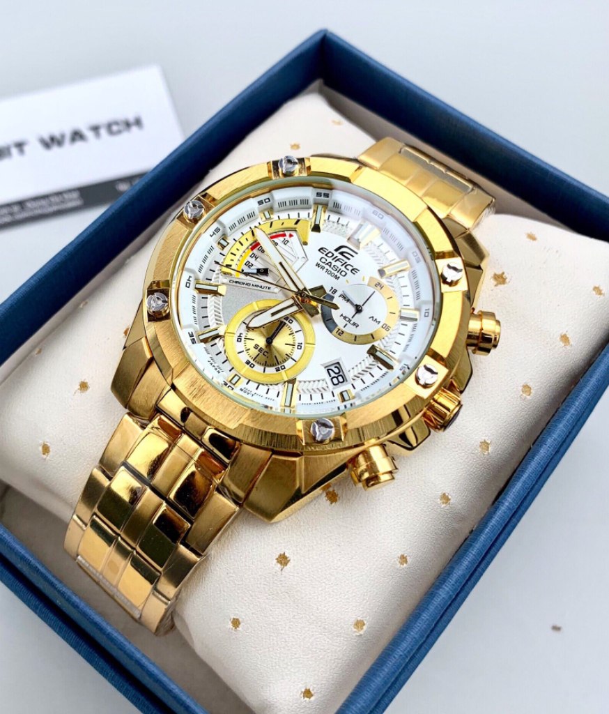 ساعت مچي کرنوگراف مردانه دو زمانه کاسيو اديفايس CASIO EDIFICE طلايي