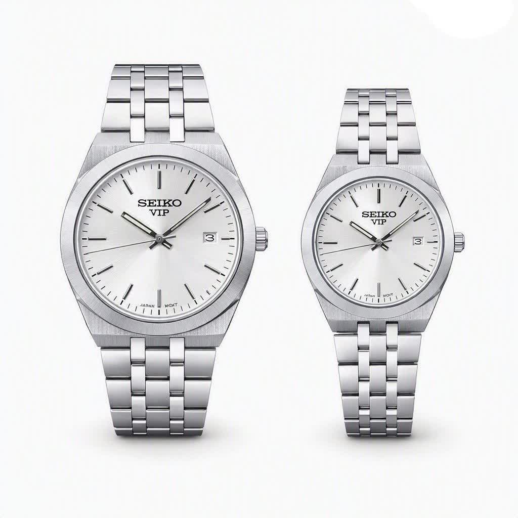 ست ساعت مچی مردانه و زنانه سيکو SEIKO.موتور ژاپن صفحه سفيد با اصالت