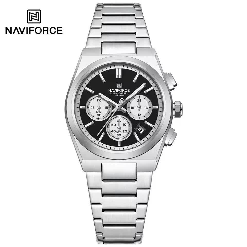 ساعت مچی کرنوگراف زنانه نيوی فورس NAVIFORCE مدل Nf8048 موتور ژاپن صفحه مشکی