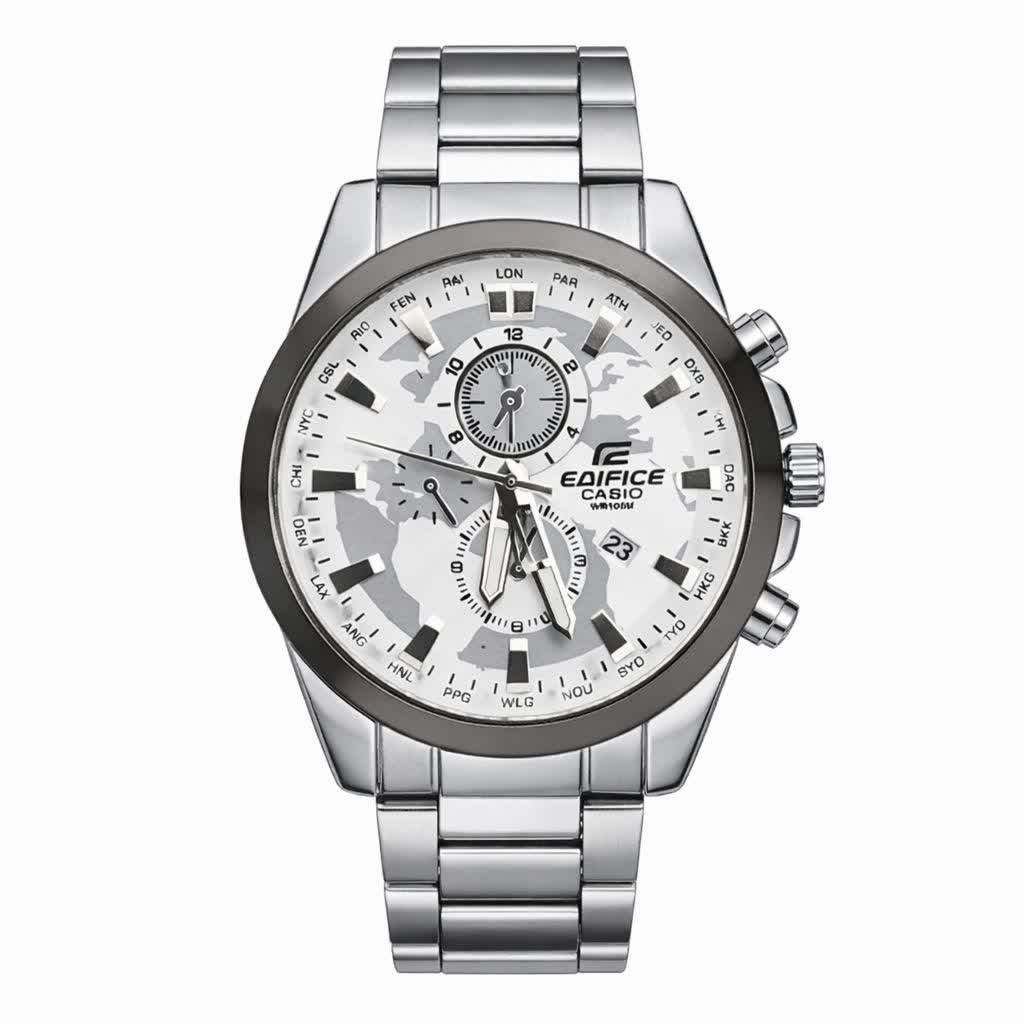 ساعت مچی مردانه کاسيو CASIO EDIFICE موتور ژاپن صفحه سفيد دور مشکی