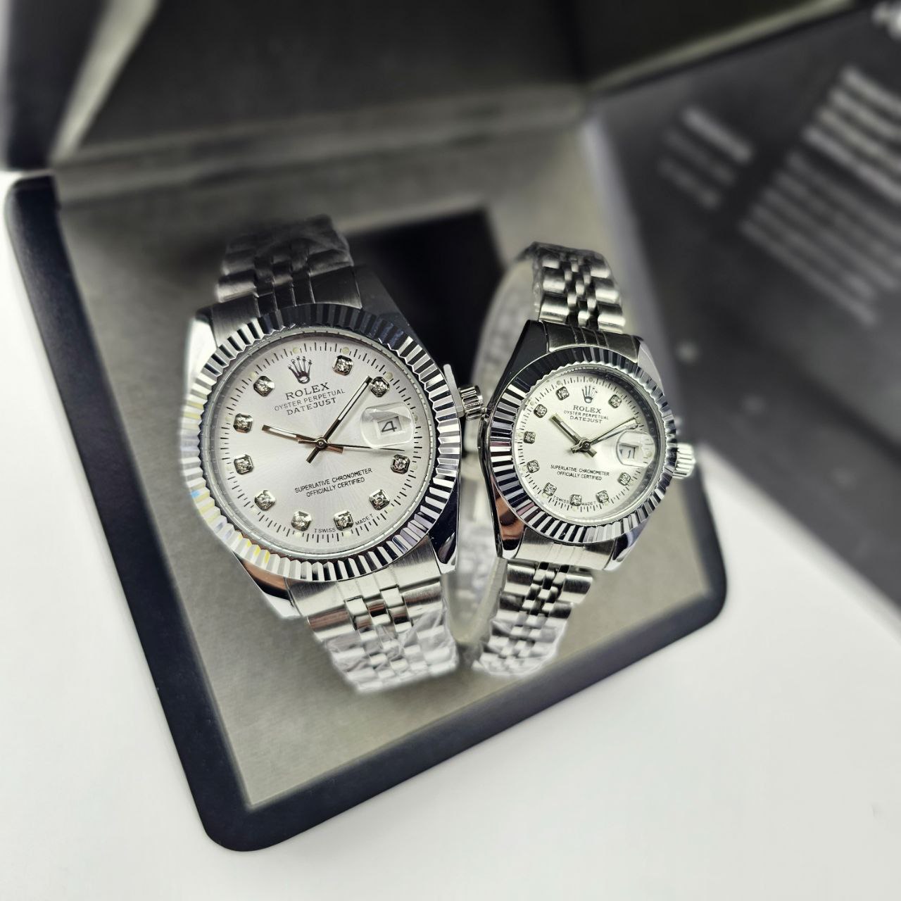 ست ساعت رولکس ديت جاست زنانه و مردانه ROLEX Date just کيفيت عالي نقره اي