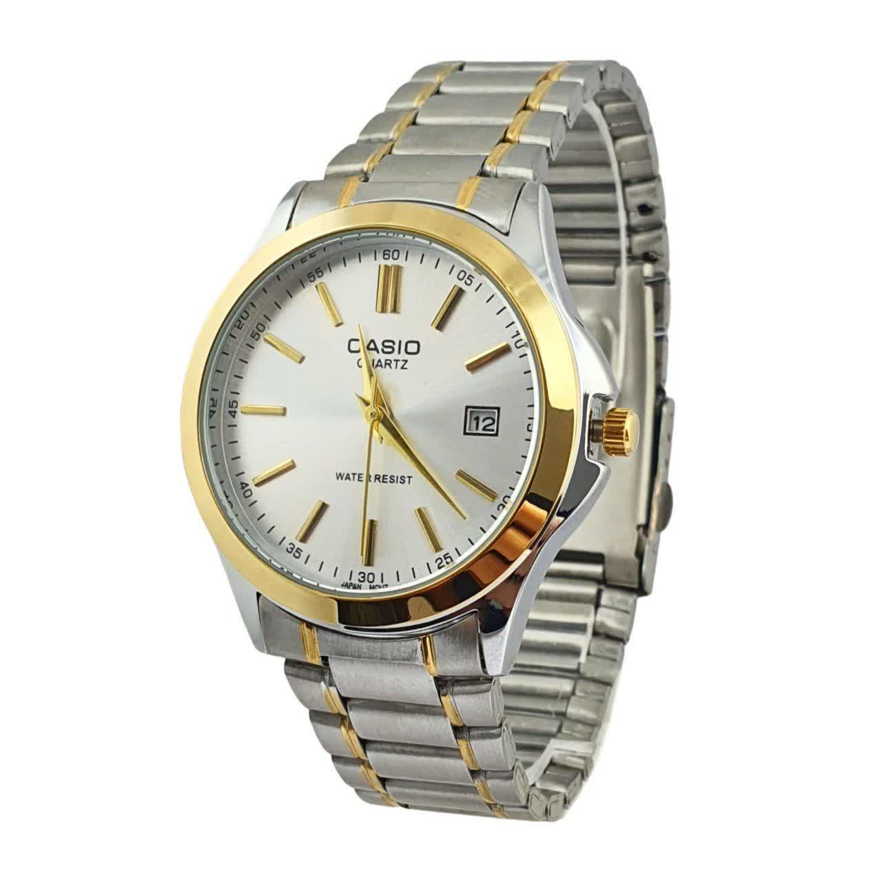 ساعت مچي مردانه کاسيو CASIO موتور ژاپني رگه طلايي