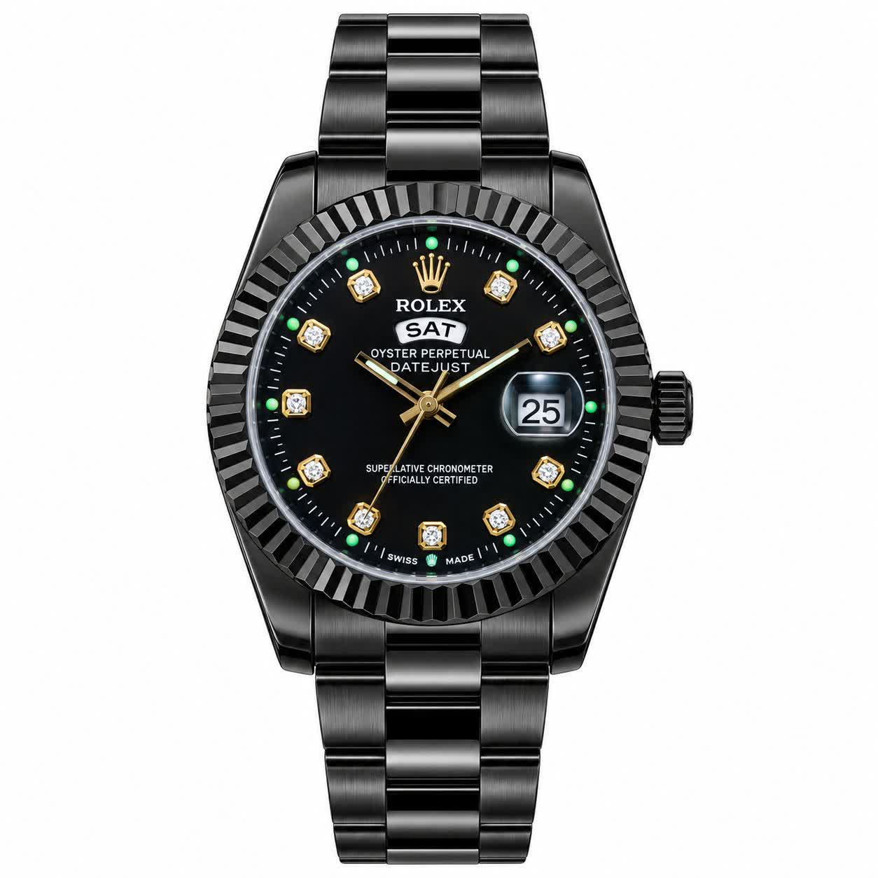 ساعت مچی مردانه رولکس ROLEX فول بلک دو تقویمه