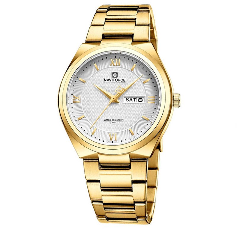 ساعت مچی عقربه ای مردانه نیوی فورس NAVIFORCE مدل Nf8030 بند طلایی