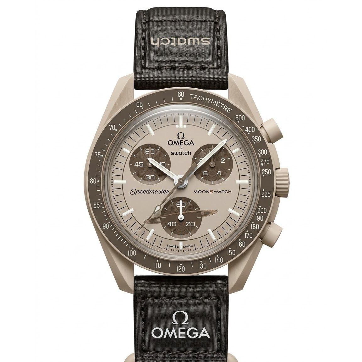 ساعت مچی مردانه سه موتوره اُمگا سواچ OMEGA Swatch قهوه ای بژ