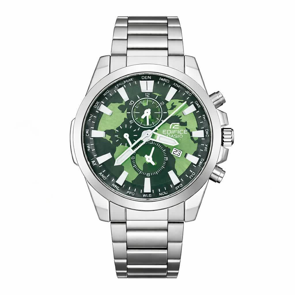 ساعت مچی مردانه کاسيو CASIO EDIFICE موتور ژاپن صفحه سبز دور نقره ای