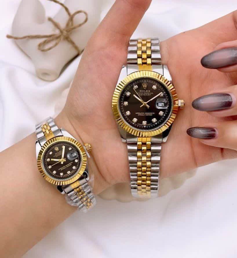 ست ساعت رولکس ديت جاست زنانه و مردانه ROLEX Date just رگه طلايی مشکی