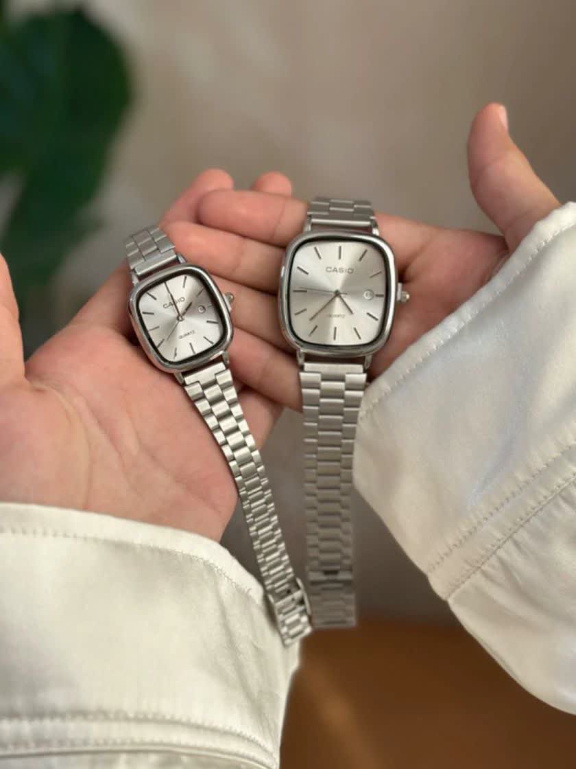 ست ساعت مچی زنانه و مردانه کاسيو اولدمانی CASIO صفحه سفيد ژاپنی