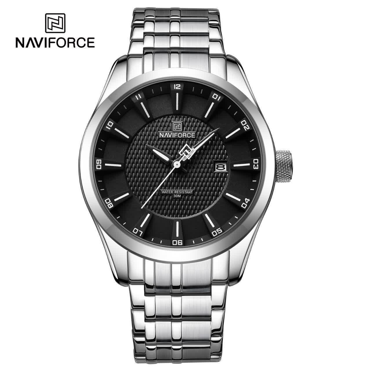 ساعت مچی مردانه نیوی فورس NAVIFORCE مدل NF8032 صفحه مشکی + فول پک