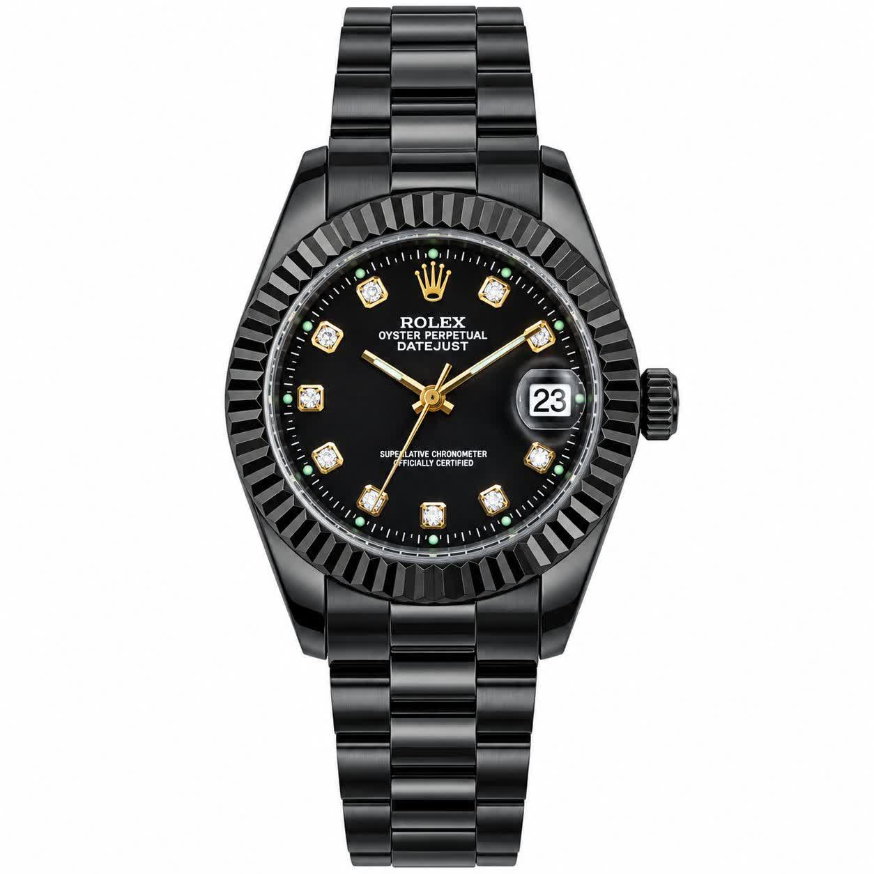 ساعت مچی زنانه رولکس ROLEX فول بلک دو تقویمه
