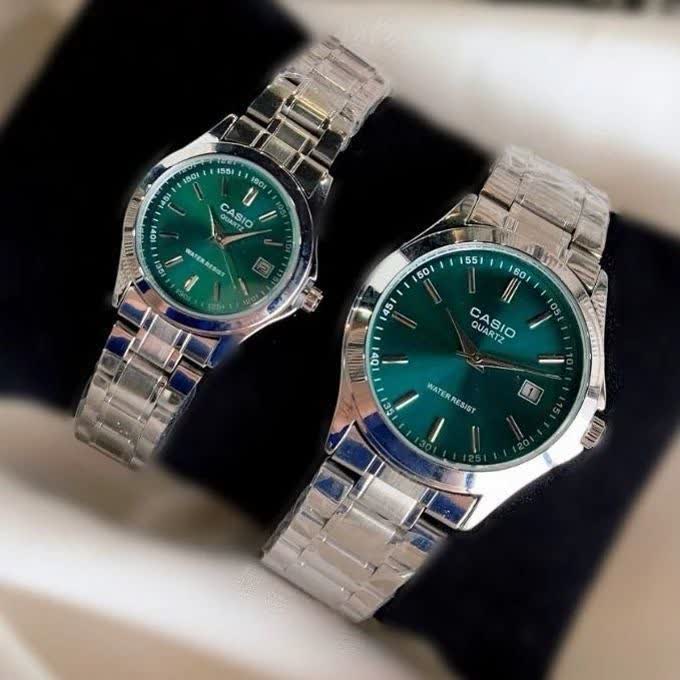 ست ساعت مچی زنانه و مردانه کاسيو CASIO موتور ژاپنی صفحه سبز