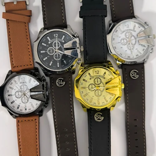 ساعت مچی مردانه دیزل DIESEL شاخدار بند چرمی موتور کوارتز