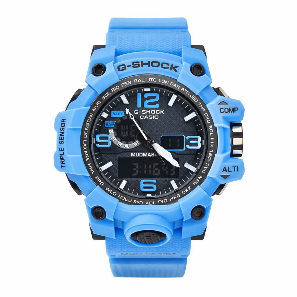 ساعت مچی مردانه عقربه ای و ديجيتال کاسيو جيشاک CASIO G-SHOOKمدل 7 آبی کمرنگ