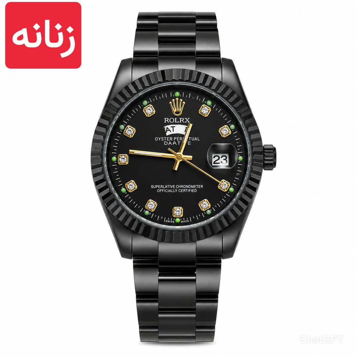 ساعت مچی زنانه رولکس ROLEX دو تقويمه فول مشکی