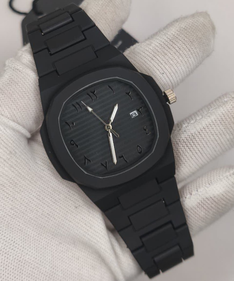 ساعت مچي مردانه دارک واچ اعداد فارسي بند کربني قفل پروانه اي