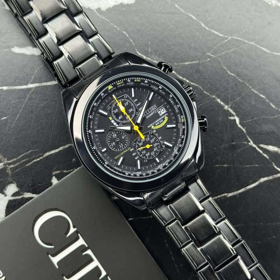 ساعت مچي مردانه کرنوگراف برند سيتيزن CITEZEN مدل 3310 سه موتوره فول مشکي