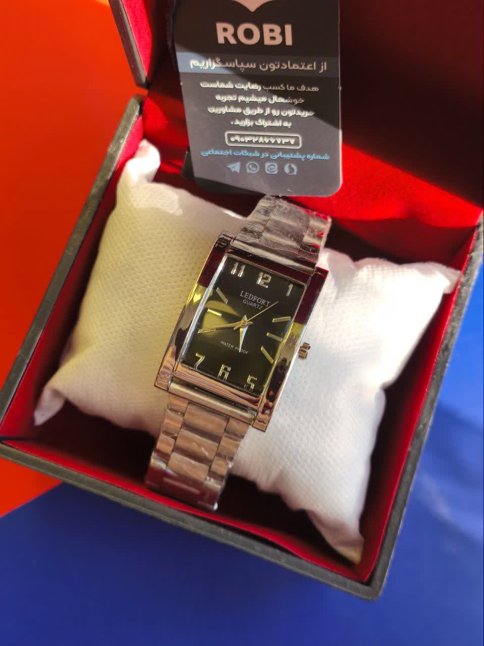 ساعت مچي مردانه صفحه مستطيل لدفورت LEDFORT موتور ژاپن صفحه مشکي