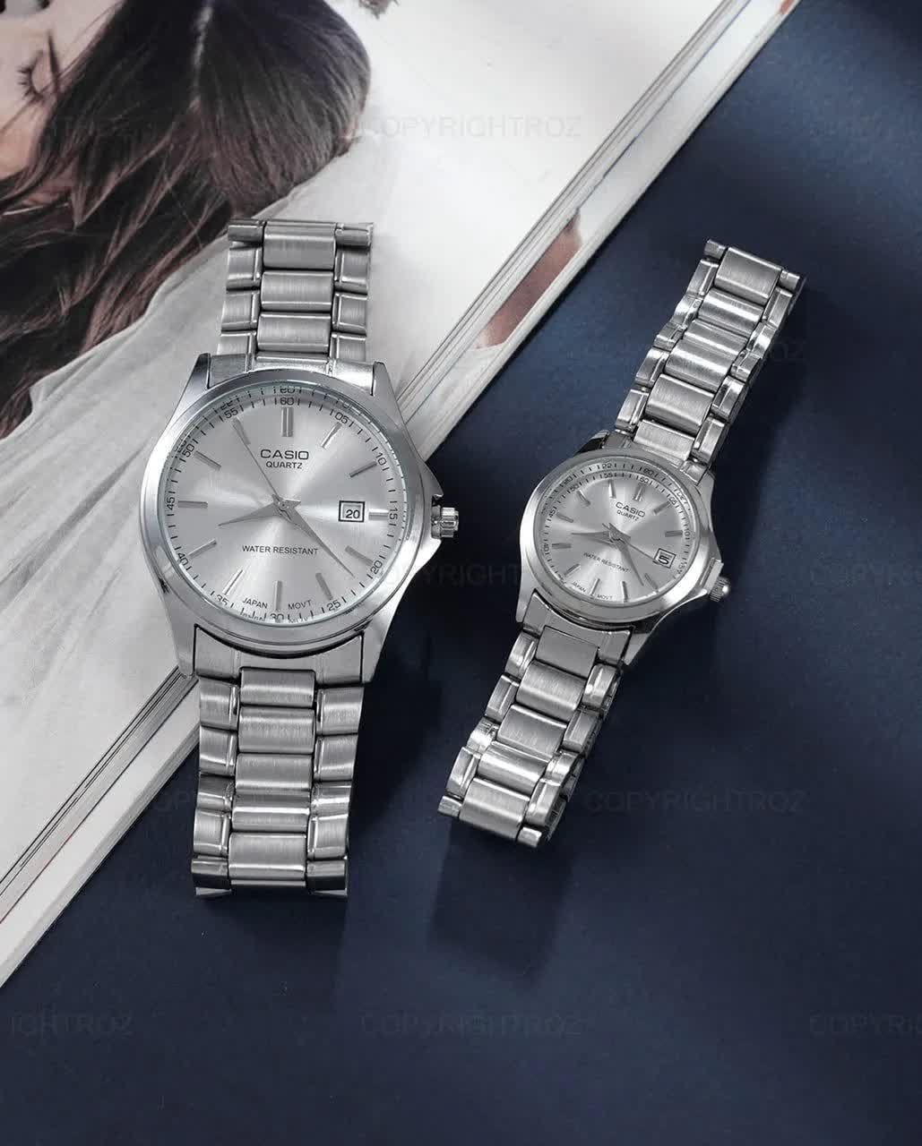 ست ساعت مچی زنانه و مردانه کاسيو CASIO موتور ژاپنی صفحه سفيد