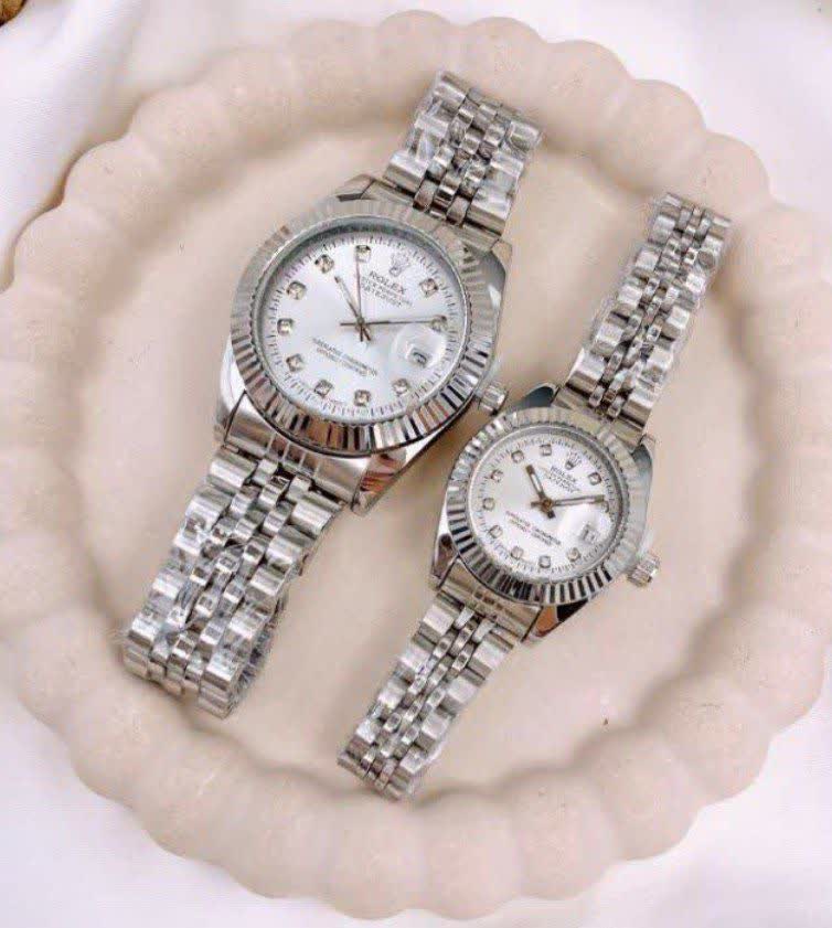 ست ساعت رولکس ديت جاست زنانه و مردانه ROLEX Date just رگه نقره ای سفيد