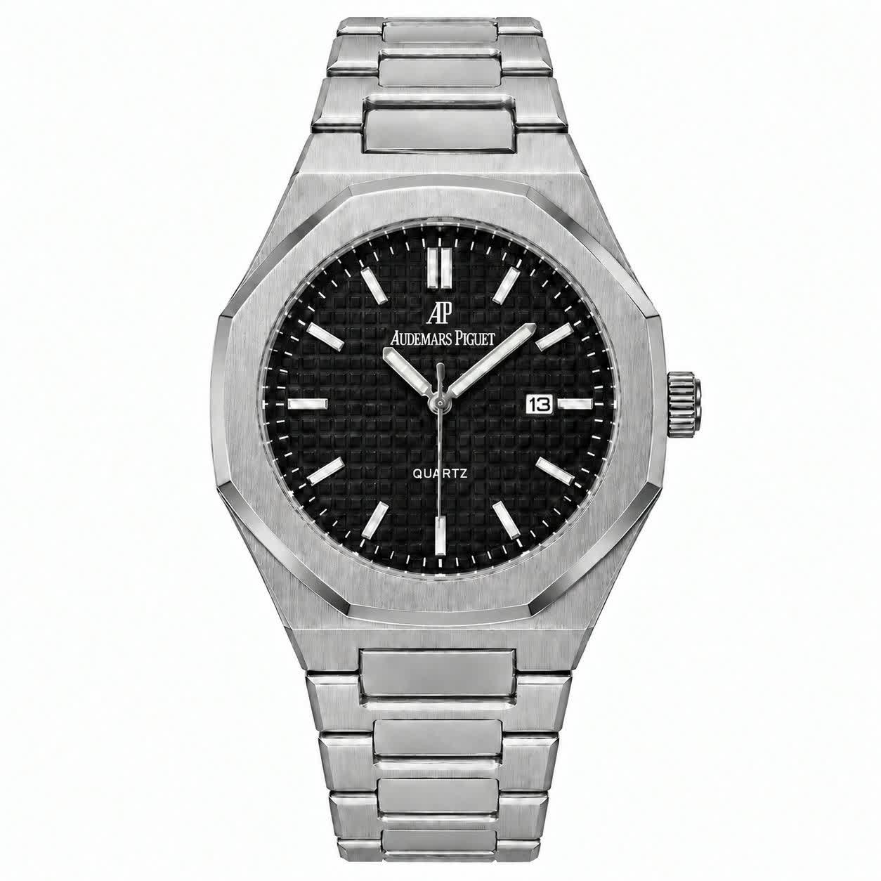 ساعت مچی عقربه ای مردانه اودمار پیگه Audemars Piguet نقره ای سرمه ای + گارانتی + فول پک
