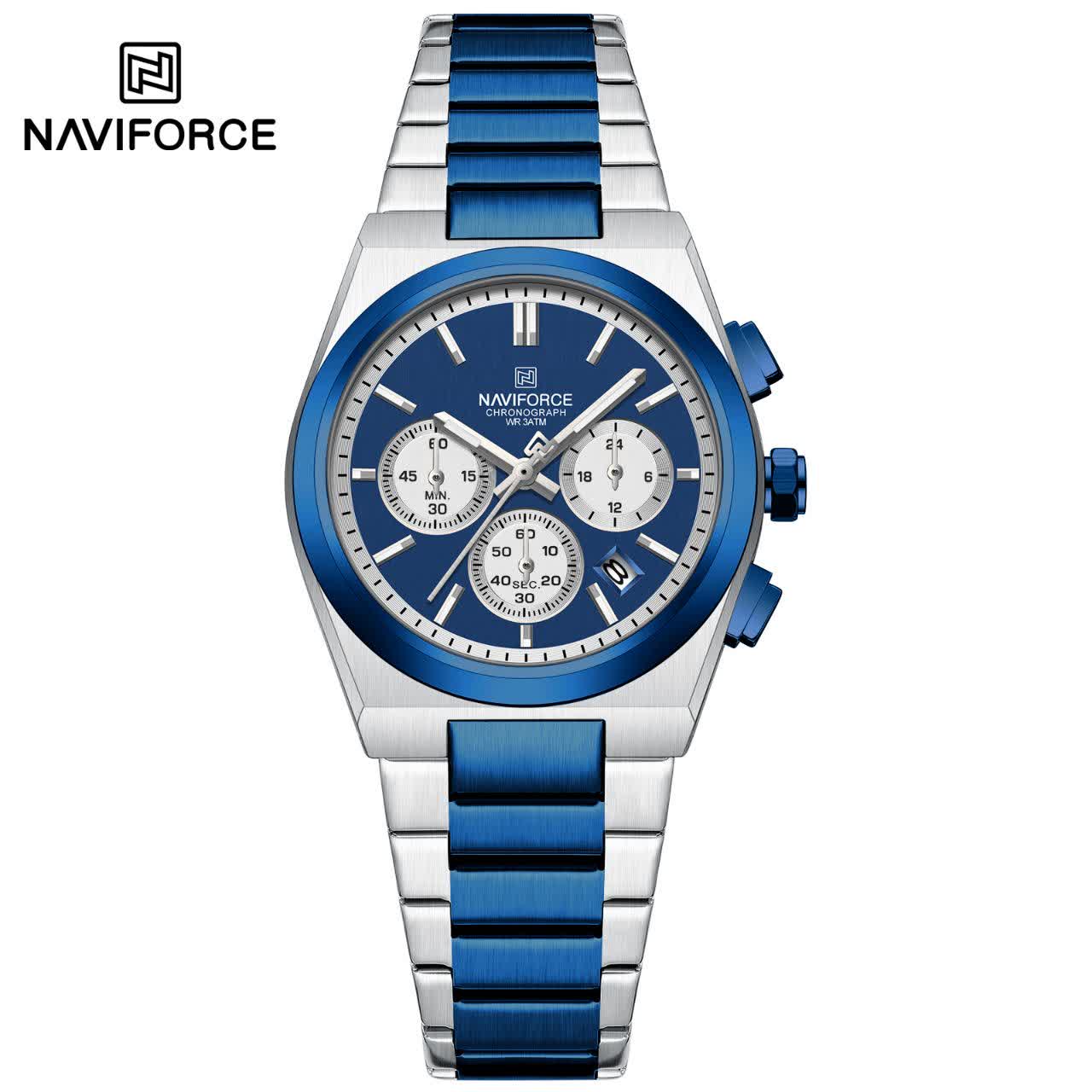 ساعت مچی کرنوگراف زنانه نيوی فورس NAVIFORCE مدل Nf8048 موتور ژاپن آبی