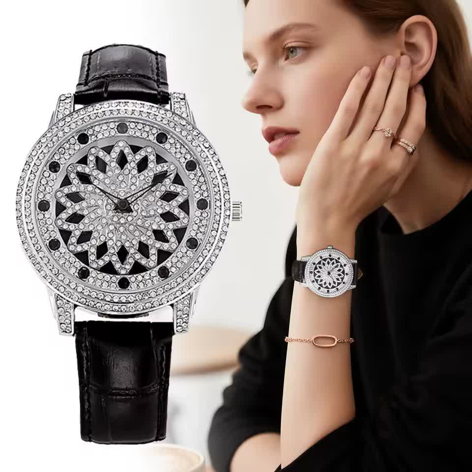 ساعت مچي زنانه رينگي چرخشي بند چرمي با کيفيت