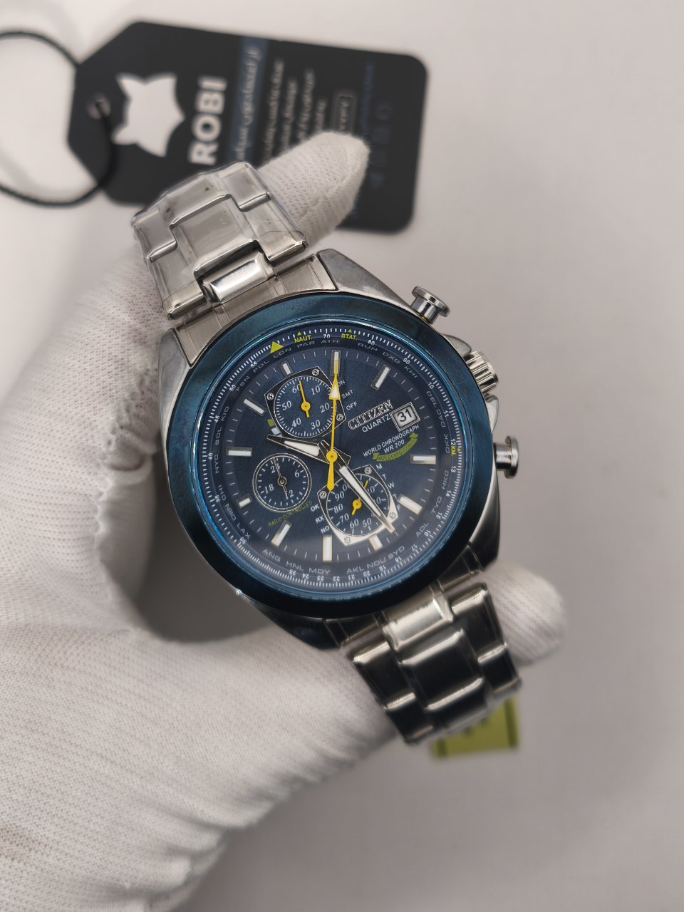 ساعت مچي مردانه کرنوگراف برند سيتيزن CITEZEN مدل 3310 سه موتوره صفحه آبي