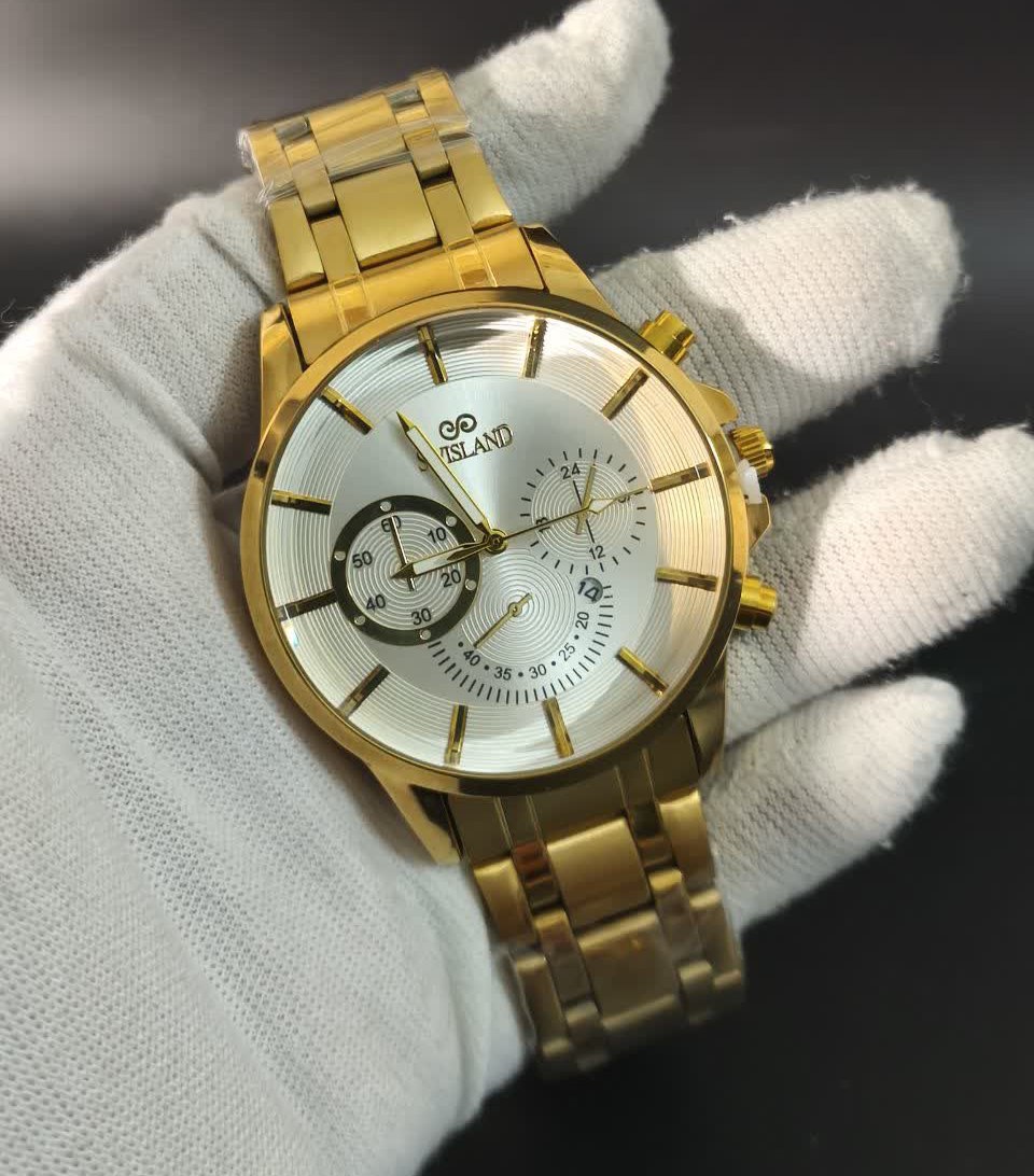 ساعت مچي مردانه سويسلند Swisland طرح کرنو تقويم دار طلايي