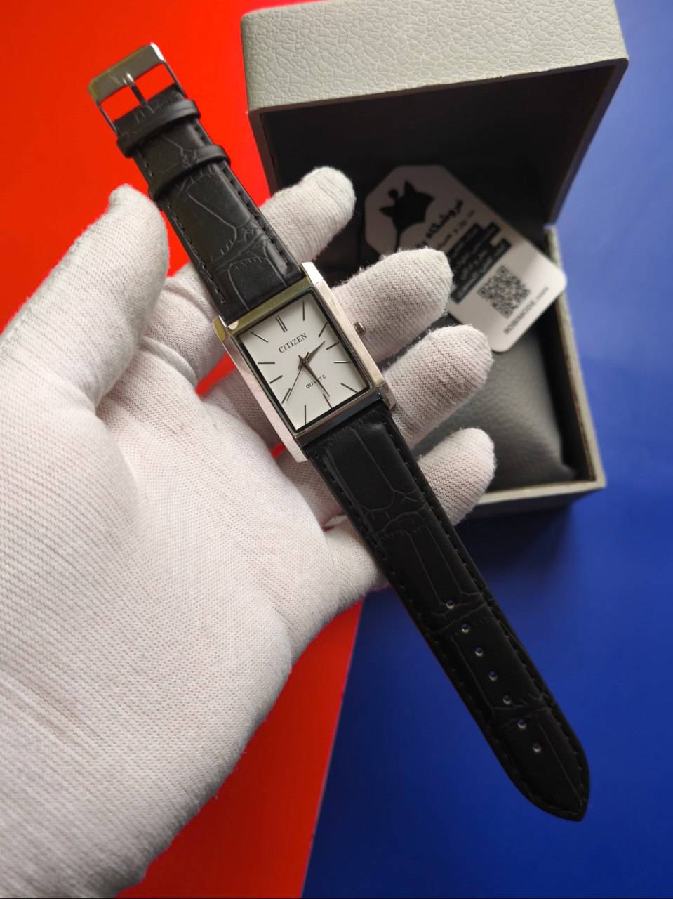 ساعت مچي زنانه مستطيلي سيتيزن CITIZEN بند چرمي