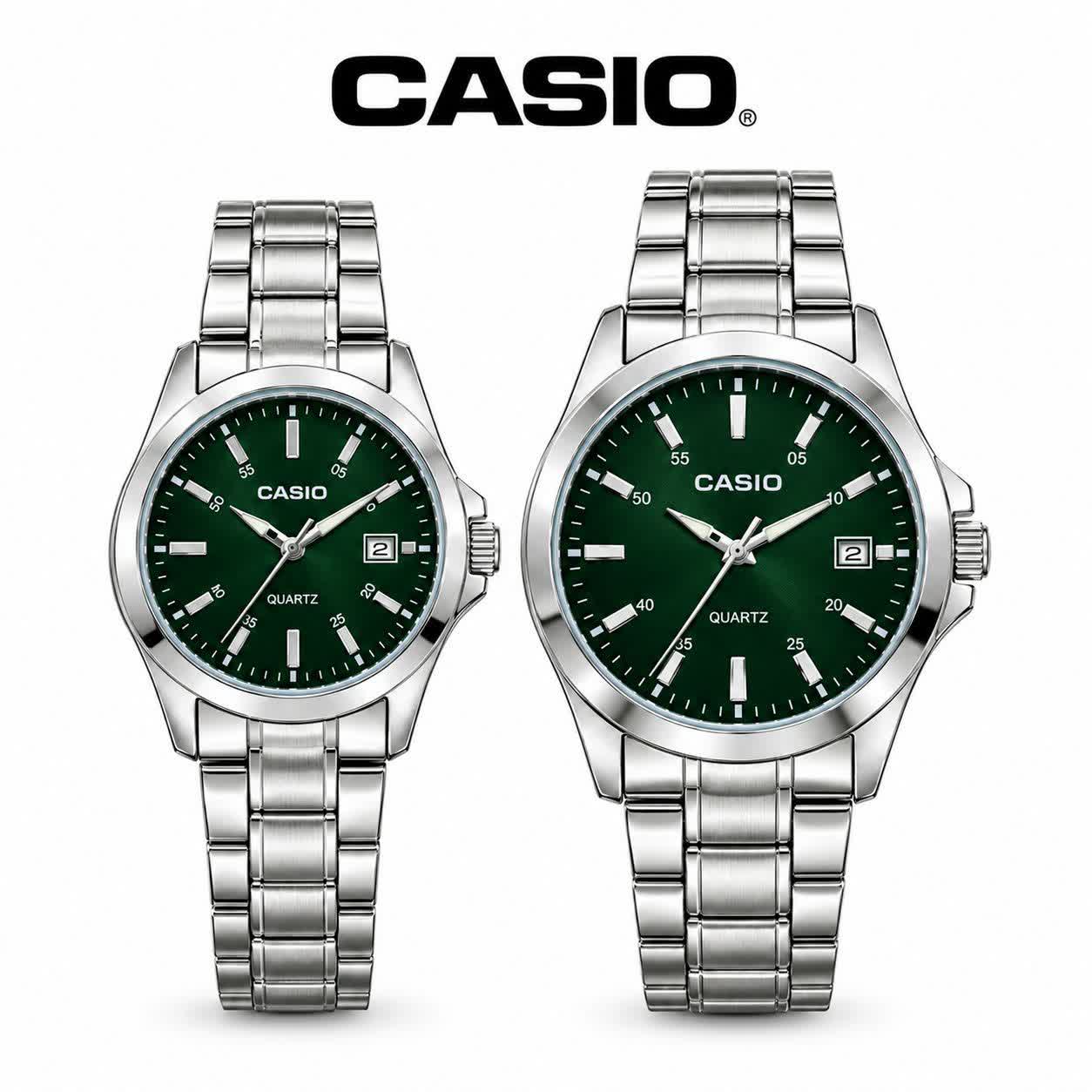 ست ساعت مچی زنانه و مردانه کاسیو CASIO صفحه سبز + جعبه