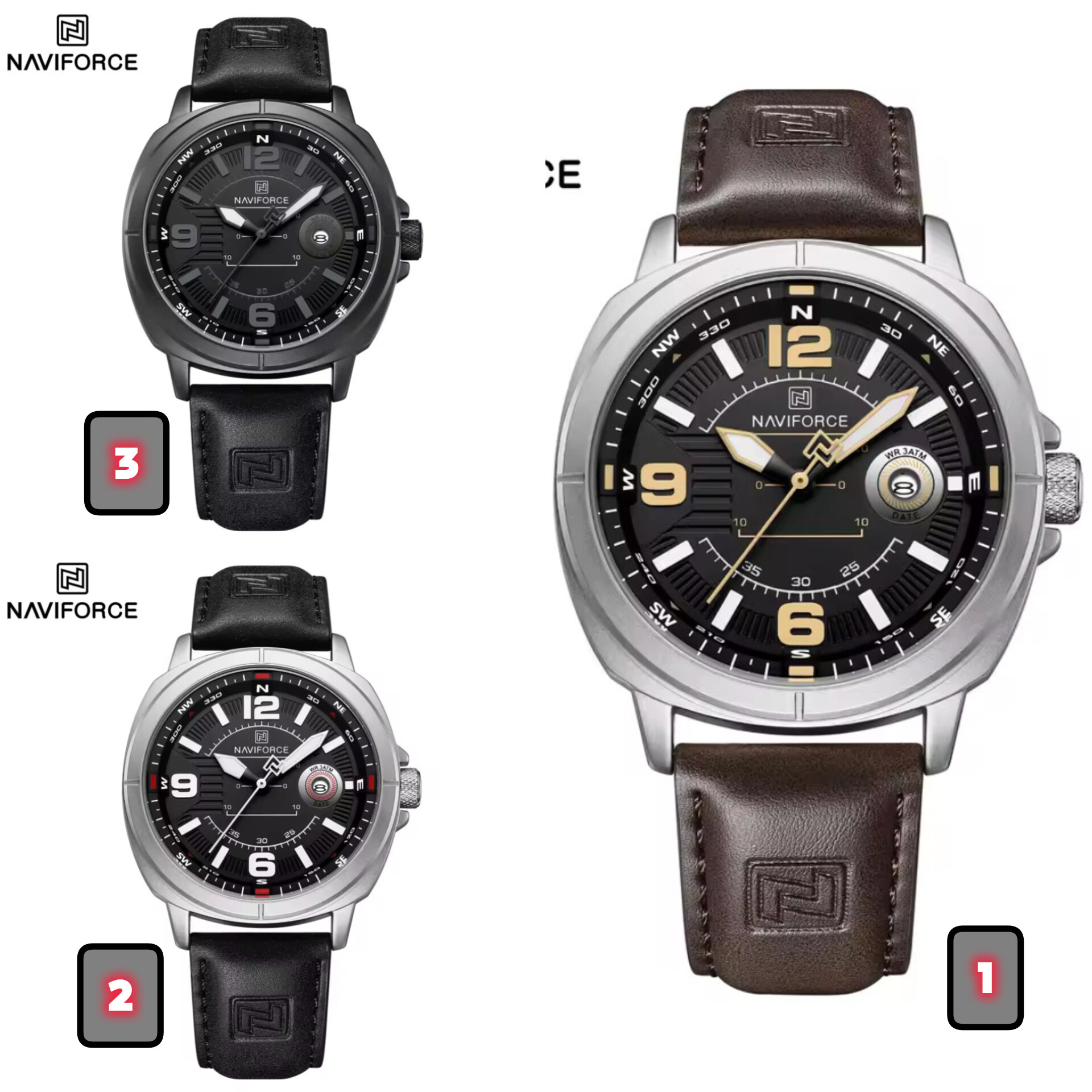 ساعت مچی عقربه ای مردانه نیوی فورس NAVIFORCE مدل Nf8078 بند چرمی