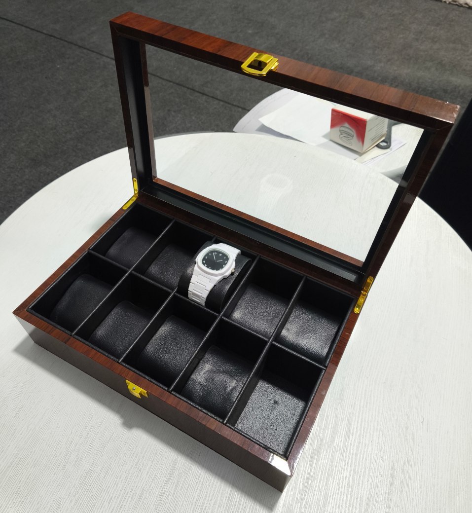 جعبه ساعت 10 خانه پلی استر لوکس ویترینی یا کلکسیونی