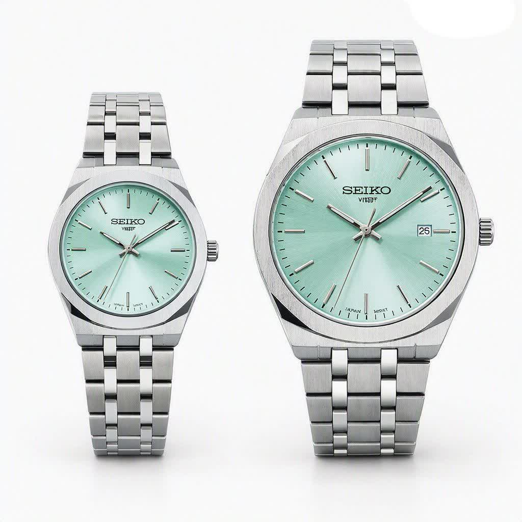 ست ساعت مچی مردانه و زنانه سيکو SEIKO.موتور ژاپن صفحه فيروزه با اصالت