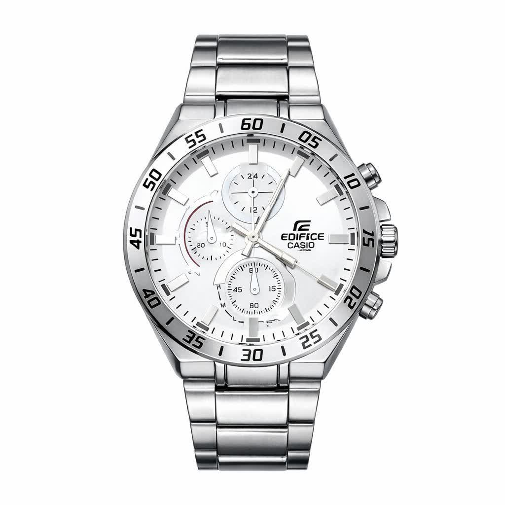 ساعت مچی مردانه کاسيو CASIO EDIFICE موتور ژاپنی صفحه سفيد دور سفيد