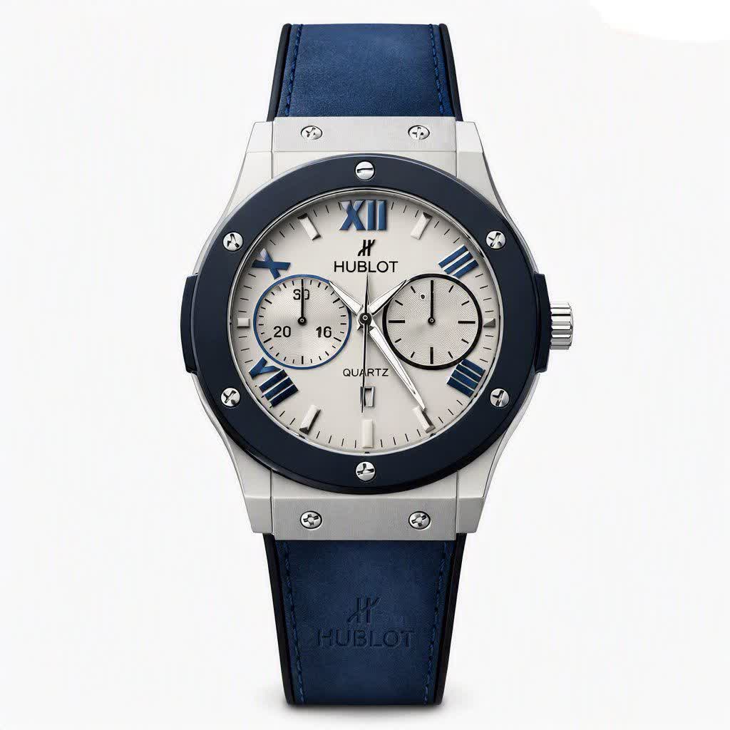 ساعت مچی مردانه هابلوت HUBLOT طرح سه موتور بند چرمی