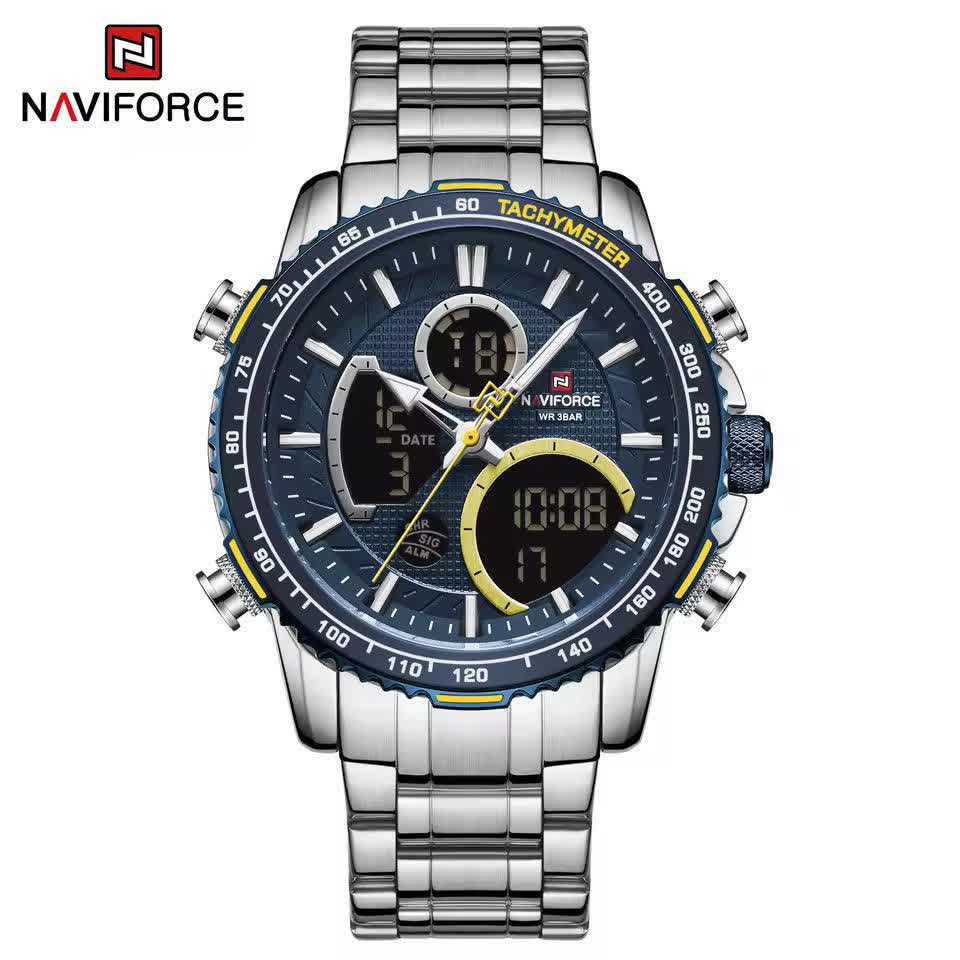 ساعت مچی عقربه ای و دیجیتال نیوی فورس مردانه NAVIFORCE مدل NF9182 صفحه سرمه ای + فول
