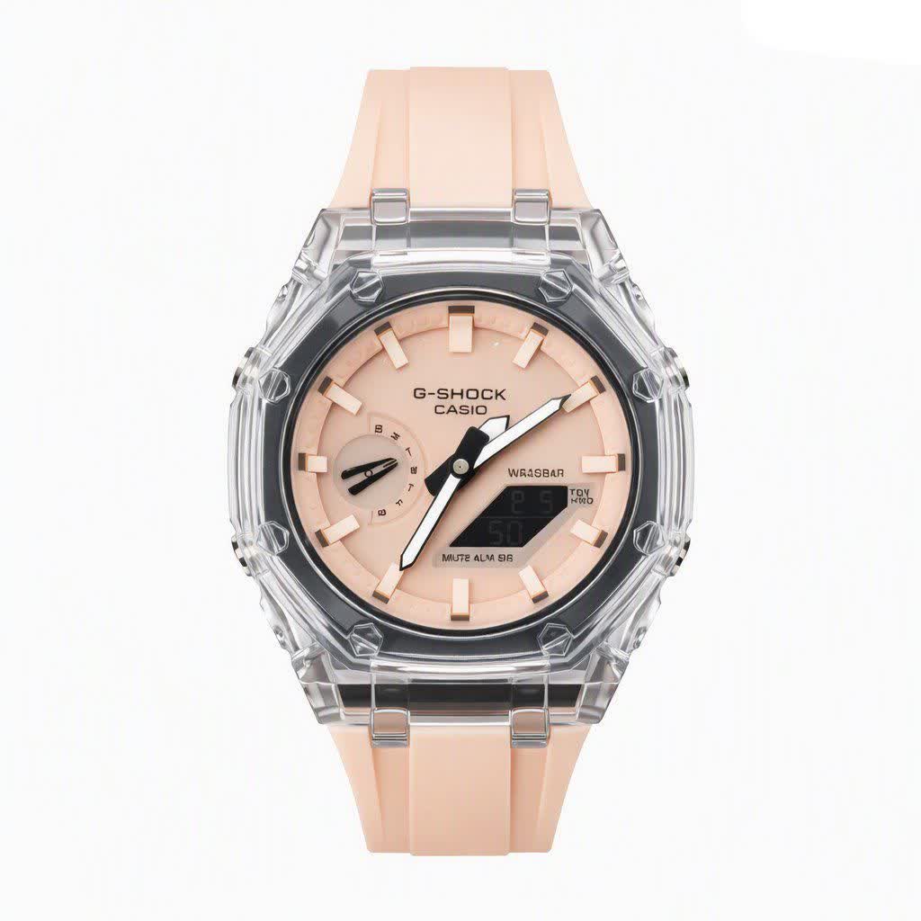 ساعت مچی عقربه ای و ديجيتال زنانه کاسيو جيشاک CASIO G- SHOCK موتور ژاپن کرمی + جعبه