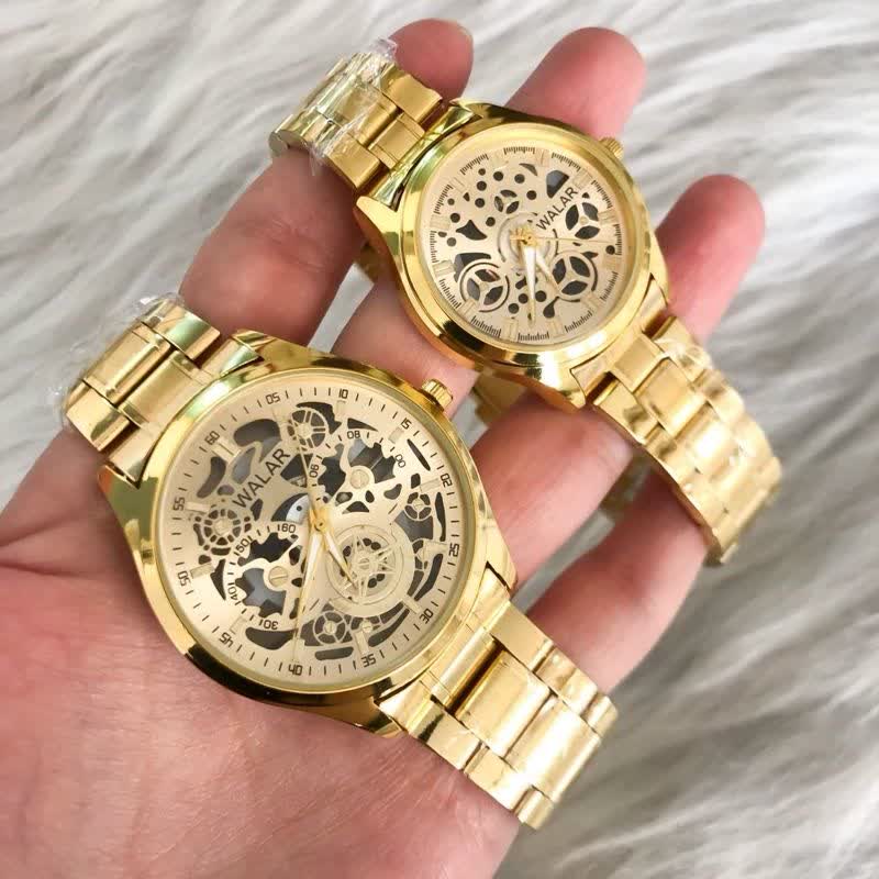ست ساعت مچي زنانه و مردانه والار WALAR طرح اتوماتيک چرخ دنده طلايي