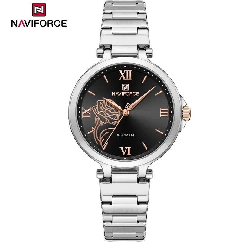 ساعت مچي عقربه اي زنانه نيوي فورس NAVIFORCE مدل Nf5060 صفحه مشکي