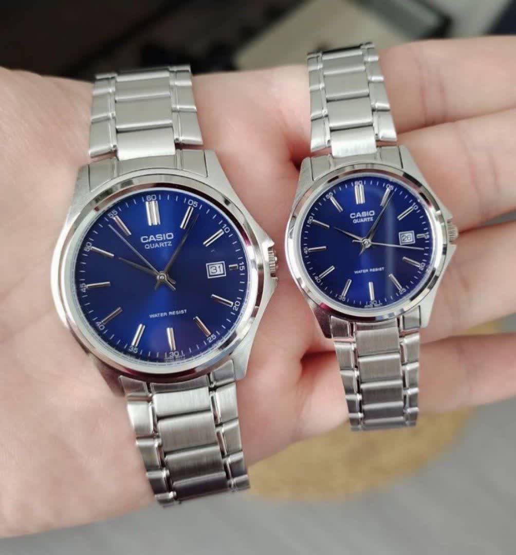 ست ساعت مچی زنانه و مردانه کاسيو CASIO موتور ژاپنی صفحه آبی