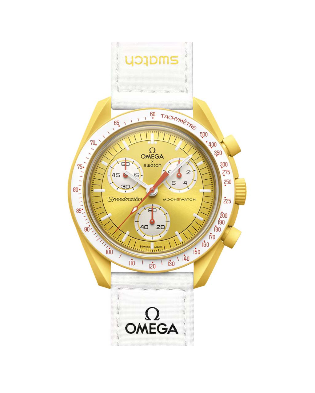 ساعت مچی مردانه سه موتوره اُمگا سواچ OMEGA Swatch سفید طلایی