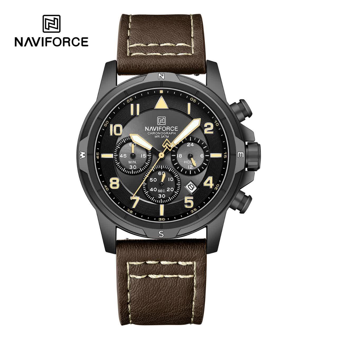 ساعت مچی نيوی فورس مردانه کرنوگراف NAVIFORCE مدل NF8077 بند قهوه ای