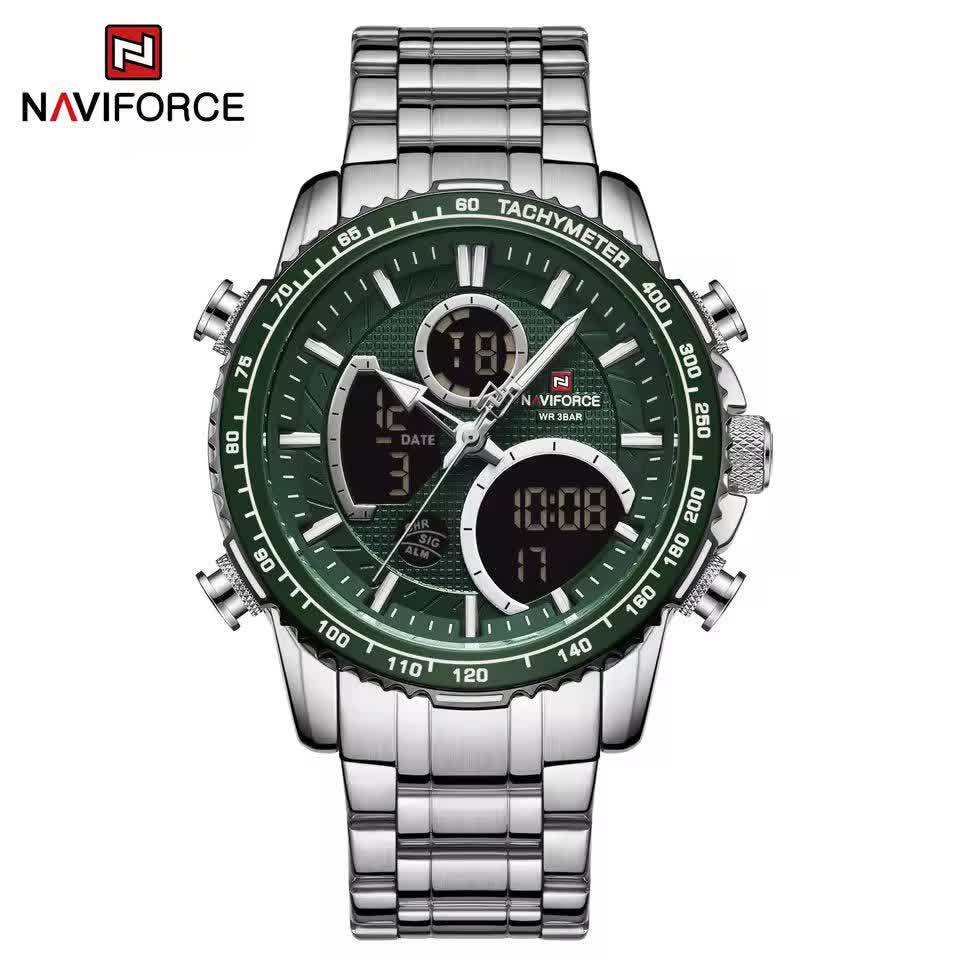 ساعت مچي مردانه عقربه اي و ديجيتال نيوي فورس NAVIFORCE مدل NF9182 موتور ژاپني سبز